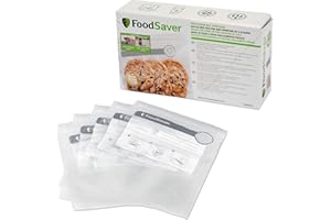 FoodSaver bolsas de envasado al vacío reutilizables con cremallera | 950 ml | Para envasadoras al vacío de alimentos FoodSaver | Sin BPA | 26 unidades