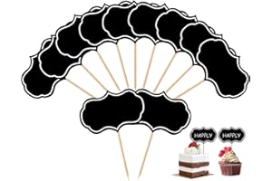 THKO Cure Dent avec Drapeau Noir, 50pcs Panneaux de Buffet à Fromage + 1 Marqueur Blanc Etiquette Ardoise Alimentaire Forme de Tableau en Papier Vierge Pics à Cupcake Décoration De Gâteau Pour Fête Mariage