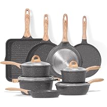 Set Pentole 14 Pezzi JEETEE - Padelle E Pentole Antiaderenti Effetto Granito, 18/20/24 Cm, Per Tutti I Fornelli (inclusi Induzione)