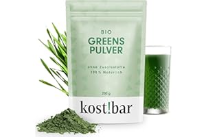 KOST!BAR BIO Greens Pulver – Grüner Helfer für Energie & Stoffwechsel – Grassaftpulver Komplex (Hochkonzentriert & Zusatzfrei) – Aus Gerstengras, Weizengras, Hafer, Kamut & Alfalfa – 60 Superfood Smoothies