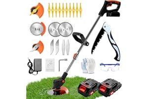 GONPMNY Debroussailleuse Electrique sans Fil, Coupe Bordure sans Fil avec Batterie avec 3 Types De Lames, Debroussailleuse Batterie Livré avec 2 Batteries 21V Et Un Chargeur, Utilisez Une Pelouse Domestique