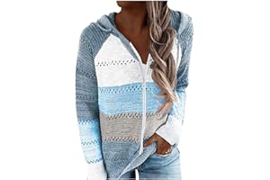 Kobilee Felpe Donna Patchwork Oversize Maglioncino Lavorato Cotone Felpe Curvy Cerniera Felpa Zip Manica Lunga Felpa con Cappuccio Maglione Hoodie Leggera Invernale