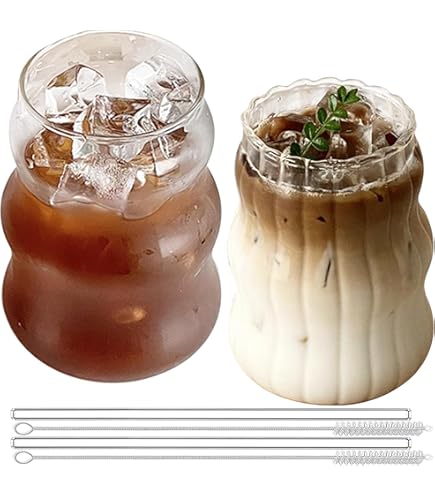 Set 2 Bicchieri A Coste In Vetro - 530ml, Con Cannucce E Spazzola, Stile Retrò - Foto 5