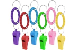 Thinp 6 pièces sifflet Enfants sifflet Sport Plastique avec Bracelet Bobine Extensible Lanyard Couleurs sifflet, pour Sport Scolaire entraineur Entrainement Arbitre Entrainement Chien(6 Couleurs)