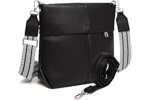 Myhozee Umhängetasche Damen Mittelgroß Handtasche Schwarz - Klein Crossbody Bag PU Leder mit 2 Gurt, Schultertasche Tasche Damenhandtasche Uni mit Breitem Gurt für Frauen/Damen