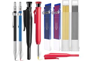 YEEZOIDON Carpenters Pencil Kit, Tracer Pencil with Built-in Sharpener, Carpentry Marking Scribe Tools with Refills Leads, Colorful Long Nosed Deep Hole Mechanical Pencil for Carpenter, Woodworking Architect