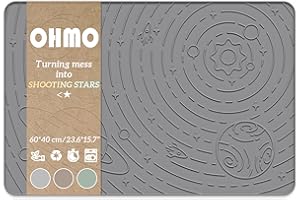 OHMO Alfombras para Comederos Perros y Gatos, Impermeable,(Gris Oscuro, 60x40cm), Alfombrilla Silicona de Mascota con Diseño Galaxy