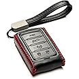 Vitodeco Genuine Leather Smart Key Fob Case - Compatible with Jeep Wagoneer, Grand Wagoneer, Grand Cherokee 2022-2025 (New 5-Button, Black/Red)