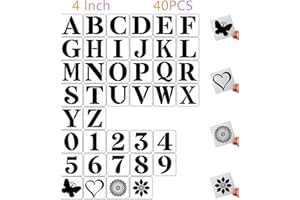 HFHUNGKEONG 4 Inch Letter Stencils and Numbers,40 Pcs Reusable Plastic Large Alphabet Art Craft Stencils for Painting on Wood, Wall, Fabric, Rock, Chalkboard,Signs, DIY Art Projects
