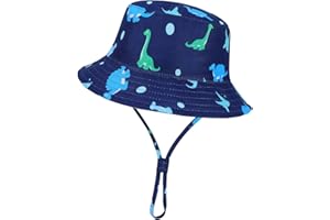 QKURT Kids Sun Hat Dinosaur Bucket Hat Adjustable Beach Cap Toddlers Fisherman Hat for Ages 2-6, Windproof Wide Brim Summer Sunhat with Breathable Mesh Lining for Boys and Girls