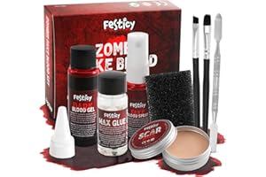 ‎FESTICY Festicy Halloween Spezialeffekt Make Up Set I Kunstblut, Narbenwachs, Blutspray & mehr – Perfekt für gruselige Halloween Kostüme Damen und Herren I Vampir, Zombie, Untoter I SFX makeup