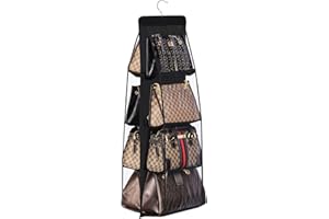 Lirex Handbag Hanging Purse Organizer for Closet, 8 Pocket Handbag Storage Organizer Hanger Oxford Cloth Closet Organizer for Family Closet Bedroom, Foldable and Universal Fit, Black