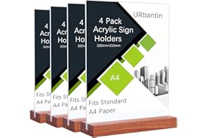 URbantin 4 Piezas Soporte A4 para Letreros de Acrílico,Porta Carteles,A4 Soporte Menú,Soporte Expositor de Sobremesa Acrílico Transparente para Restaurantes, Hotel, Tienda