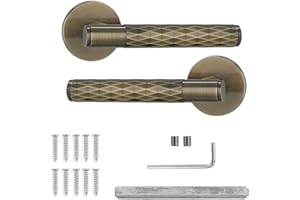 Decoranddecor Tore Lever On Rose Door Handles – Diamond Pattern Antique Brass Handle Set for Internal Doors in Bedrooms, Bathrooms & Living Spaces