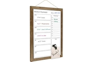 Umtiti 10.5" x 14.5" Dry Erase White Board & Weekly Calendar Board, Magnetic Whiteboard for Wall,Solid Wood Rustic Brown Framed Message Board, Planner Board for Office, Home, School（Weekly-2737QZ）