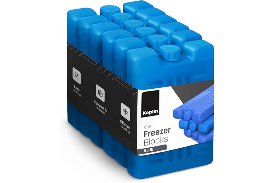 KEPLIN Freezer Ice Blocks (6 Pack) – Reusable Ice Packs for Cooler Bags, Lunch Boxes, Travel, Picnic & Camping – Long Lasting Cooling Gel Keeps Food & Drinks Fresh for Hours