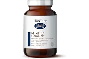 BioCare Mindlinx Complex - LAB4 & Lactobacillus Rhamnosus Live Bacteria with L-Glutamine - Vegan Friendly - 60 Capsules