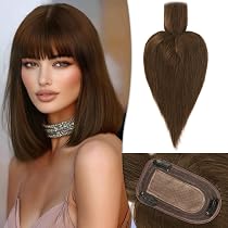 EREE HAIR Echthaar-Topper Mit Pony – 30,5 Cm Kastanienbraun, Seidenbasis 7x8 Cm – Für Dünner Werdendes Haar