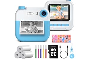 Macchina Fotografica Bambini Istantanea, GREENKINDER 1080P 2,4" Fotografica Bambini con 32GB Card, Fotocamera Istantanea Bambini con Rotoli Carta Stampa e Penne Colorate, Regalo per Bambini 3-12 Anni
