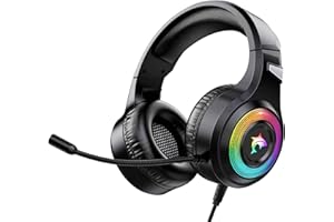 Laspi Auriculares Gaming con micrófono, Gaming Headset para PS4/PS5/PC,Auriculares Gamer con LED Lámpara Estéreo Bass Micrófono Ajustable con Micro 3.5mm Jack