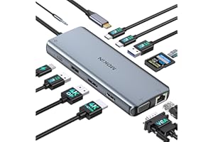 MOKIN Docking Station USB C avec 3 Moniteurs,12 en 1 Station d'accueil USB C vers HDMI et Displayport et VGA, Ethernet RJ45, 100W PD, USB 3.0/2.0, SD/TF et Audio, Dock USB C pour MacBook HP Lenovo Dell ASUS