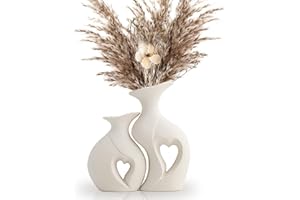 KITYEMO Juegos de Jarrones de Cerámica Decorados en Blanco para Flores y Pampas - Estilo Bohemio Moderno para Decorar Sala de Estar, Dormitorio, Mesa, Bodas, Fiestas y Oficinas.