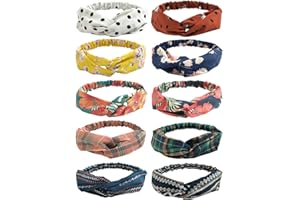 DRESHOW 10 Pack Boho Headbands for Women Vintage Flower Printed Criss Cross Knotted Elastic Hair Band Stretchy Head Wrap Twisted Cute Hair Accessories
