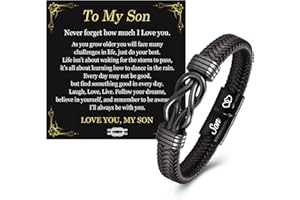 JONAKO Mens Leather Bracelet Birthday Gifts for Son Grandson Brother Nephew Husband, Christmas Anniversary Happy Birthday Gifts for Boys Him Men