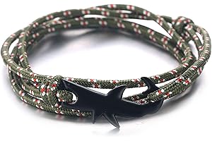 Halukakah ● SAIL ● Men's Nylon Rope Cord Bracelet Multilayer Deep Sea Blue Polka Dot/Amazon Green/London Grey Handmade Black Shark Clasp 8.26"/21 cm with Free Giftbox, 21 centimeters, Metal