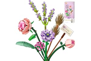 SUNERLY Mini Bricks Rose Flower Bouquet Building Kit, Flower Building Blocks, Artificial Flowers Building Toys Creative Project for Lover Adults Botanical Collection 547 PCS (Lavender/Rose/Hydrangea/Camellia)