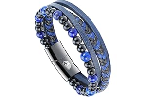 SHIEAGLELD Bracelet Homme Cuir, Bracelets perle Homme, bracelet homme acier, Magnetique Boucle en Acier Inoxydable et Boîte à Bijoux, Bracelet Exclusive pour l'idée de Cadeaux pour Hommes