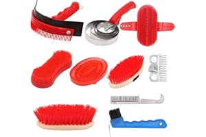 BREUAILY Juego de 10 cepillos para caballos | Juego de cepillos de caballo | cardán flexible | Striegel | Soldadura | Herramientas de corte de pezuñas | Juego de limpieza de caballos para Ganado