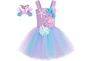Jaffiust Girls Light Up Mermaid Costume Party Princess Dance Tutu Dress with Mermaid Headband, Tutu Dress & Leotard Set for Birthday Party Halloween Outfit, Light Purple