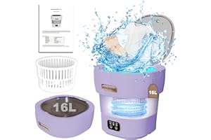 OMCCHK 16L 2kg Portable Washing Machine with Spin Dryer, 2 in 1 Mini Washing Machine, Small Washing Machine Portable, Folding Washing Machine for Underwear, Sock, Baby Clothes, Travel, Camping, RV (Purple)