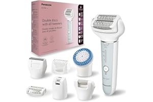 Panasonic ES-EY90-A511 Wet and Dry Epilator, Double Disc with 60 Tweezers, Flexible 90° Pivoting Head, 3 Speed Seting & LED Light, Up to 30 Minutes Operation Time.