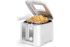 Aigostar Indra - Freidora Eléctrica 2.5L 1650W, Cesta antiadherente para freír, Termostato Ajustable, Ventana Transparente, Indicadores Luminosos, Blanco Moderno, Libre de BPA