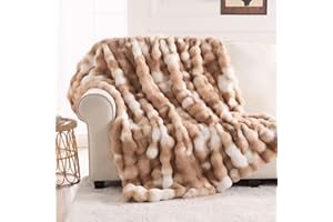 IKALIFE Weiche Kunstfelldecke Kuscheldecke Felloptik - Kunstfell Decke Plüsch Flauschig Felldecke Faux Kaninchenfell Decke Kuscheldecke Fell Bubble Decken für Couch Bett Sofa, 230 x 230 cm Braun