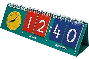 TimeTEX - Hora flipchartt con reloj analógico | Fácil de manejar y estable. Para aprender la fecha y los días de la semana | Contenido: flipchart de 6 solapas con tarjetas de colores