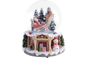 ‎ELLUG Schneekugel/Spieluhr mit Weihnachtsmann auf Schlitten ⌀100mm, weihnachtlicher Sockel mit Kamin Musik, H: 14,5cm