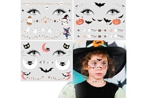 BOOMTOP 3 Fogli Tatuaggi Temporanei Viso Halloween Bambini Tatuaggi Adesivi Trucco Decorazione Viso Bambini Tatuaggi Adesivi Viso per Festa di Halloween Vigilia d’Ognissanti