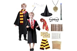 CULTURE PARTY Girls Boys Halloween Costume for Kids, Wizard Fancy Dress Cloak Robe Halloween Costume for Kids with Accessories
