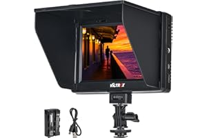 VILTROX DC-70 II 7 Zoll Kamera Field Monitor, 4K HDMI Loop In/Out, 178°, Zoom, Farbsättigung, Bilddrehung, Peaking-Fokus Assist, Falschfarben, 3.5mm Kopfhöreranschluss, mit Sonnenblende/Akku
