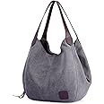 DOURR Women's Multi-pocket Shoulder Bag Fashion Cotton Canvas Handbag Tote Purse