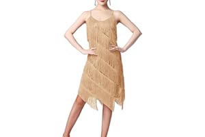 HAHAEMMA Vestido de mujer de los años 20, con flecos, con cuello halter, gran Gatsby, cóctel, fiesta, disfraz, flapper, carnaval