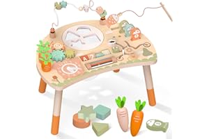 WEILIM Tavolo attività per bambini da 1 anno in su, centro attività Montessori in legno 9 in 1 con gioco di forme, pesca e labirinto di perline, giocattoli didattici 12–18 mesi, regalo compleanno e Natale