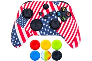 9CDeer 1 pieza de silicona de transferencia de impresión gruesa funda protectora + 6 agarres para Xbox Series X/S Controller Bandera Americana
