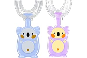 FIVEMILEBRO Brosse à Dent Enfant, Brosse à Dents en Forme de U pour Enfants, Lot de 2 brosses à dents manuelles en silicone en forme de U pour enfants de 2 à 4 ans (bleu + violet)