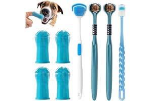 GINGERUPER Cepillo Dientes Perro, Para limpieza de dientes de mascotas de 360º, cuidado dental para gatos, (8 paquetes) (Blanco)