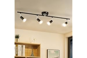 Bojim Faretti LED da Soffitto Orientabili, Lampadario con 4 Faretti, Lampada da Soffitto, Plafoniera Nera per Camera da Letto, Cucina, Include 4 Lampadine GU10 LED (6W, 550lm, 2700K Bianco Caldo)