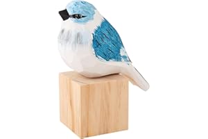 WEWAYSMILE Wooden Carved Bird Figurine, Hand Carved Painted Wooden Statues, Small Wooden Carved Bird, Cute Animal Ornament Craft for Home Office Desktop Decoration(Blue Tit)